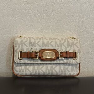 MICHAEL KORS HAMILTON SMALL FLAP MONOGRAM GOLD CHAIN SHOULDER BAG
